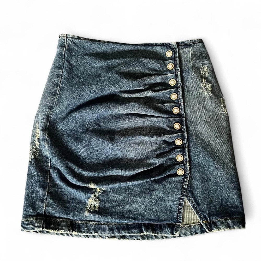 RETROFETE • Willa Pearl Button Denim Mini Skirt Ariel XS 24 0